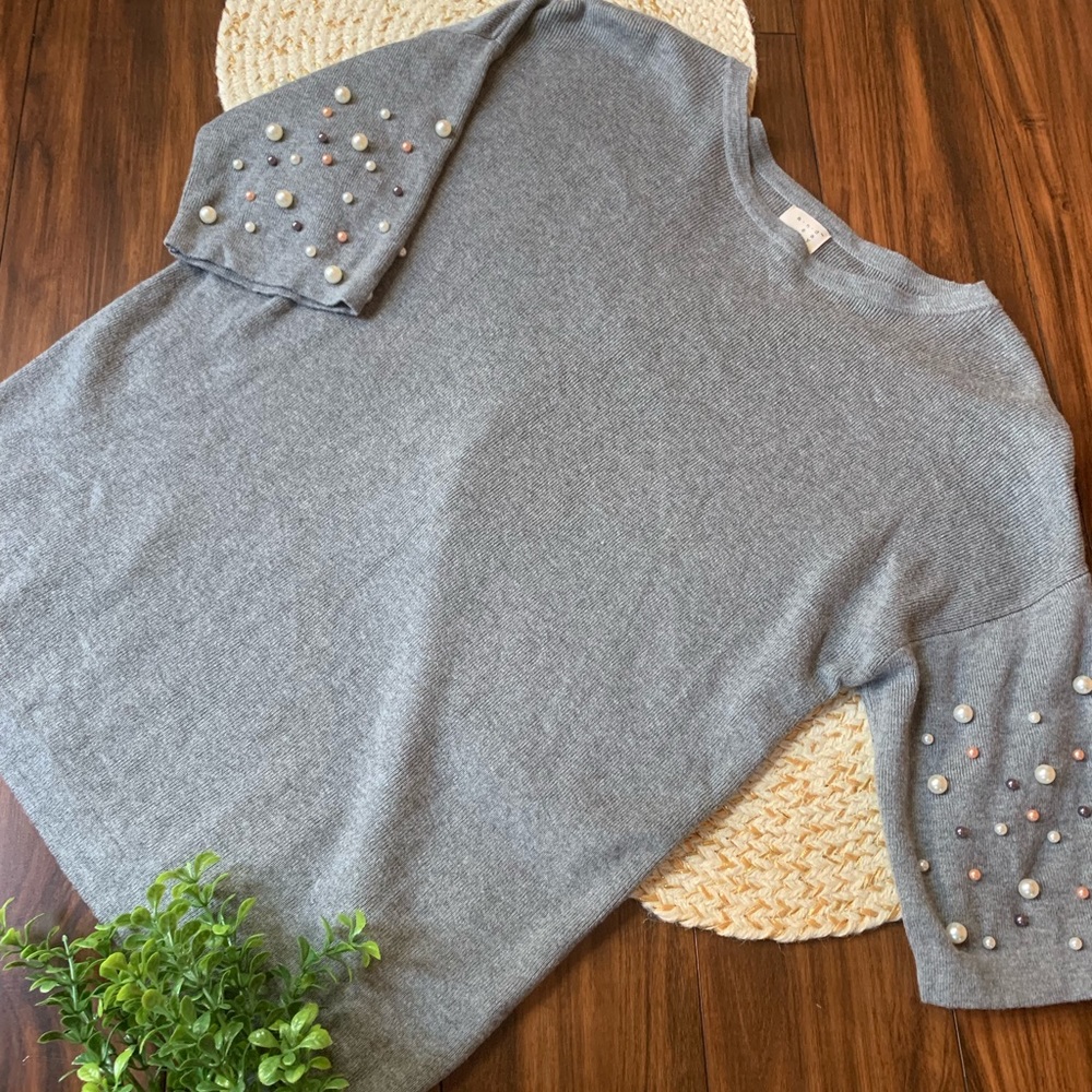 New Day Grey Pearl Beaded Short Sweater